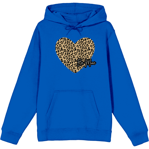V Day Cheetah Heart Be Mine Long Sleeve Adult Hooded Sweatshirt-XXL-Blue