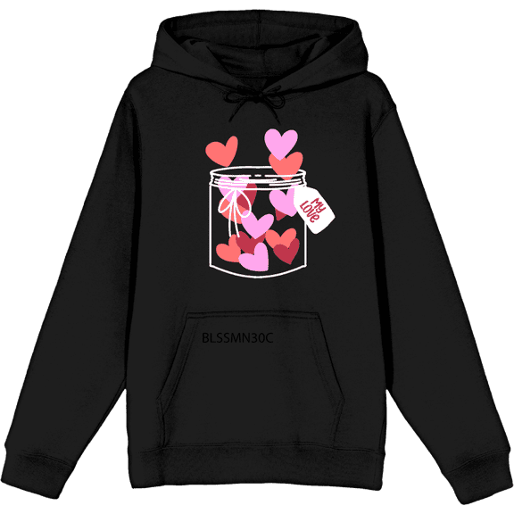 V Day Jar Of Hearts Adult Black Long Sleeve Hoodie-Small