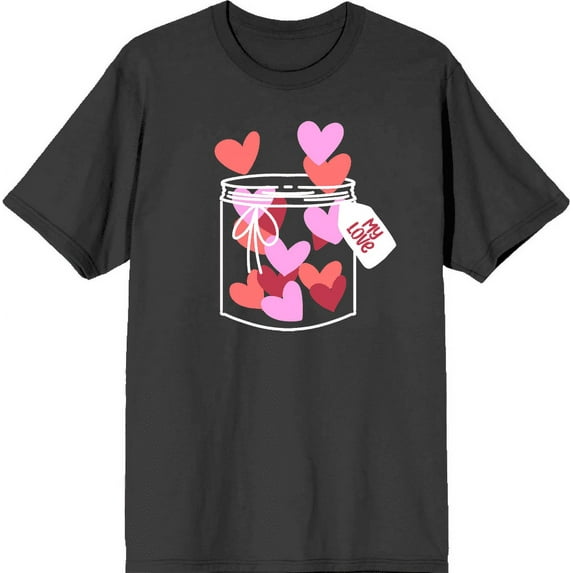 V Day Jar Of Hearts Adult Charcoal Crew Neck Short Sleee Tee-XS