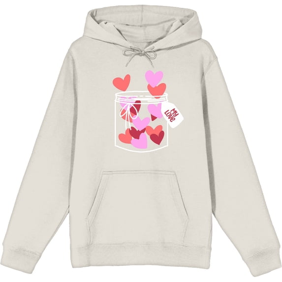 V Day Jar Of Hearts Adult Sand Long Sleeve Hoodie-Large