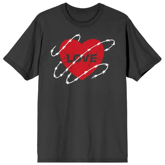V Day Love Heart Barbwire Crew Neck Short Sleeve Charcoal Men's T-shirt-Large