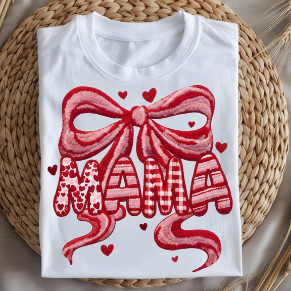 V-Day Mama Coquette Shirt, Cute Mama Bow Heart Design, Pink Tee Top