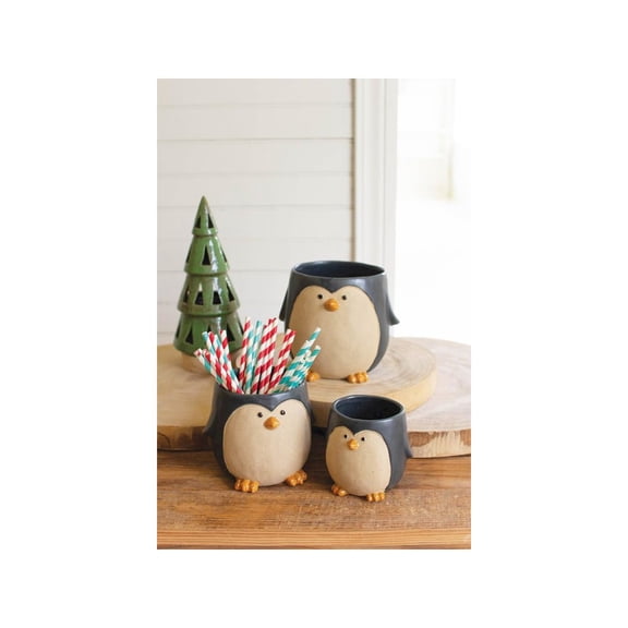 Set Of Three Ceramic Penguin Planters