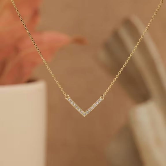 V Diamond Necklace for Women – Minimalist Pendant in 14K Yellow Gold Vermeil – Symbol of Strength, Peace & Victory – Dainty Everyday Necklace