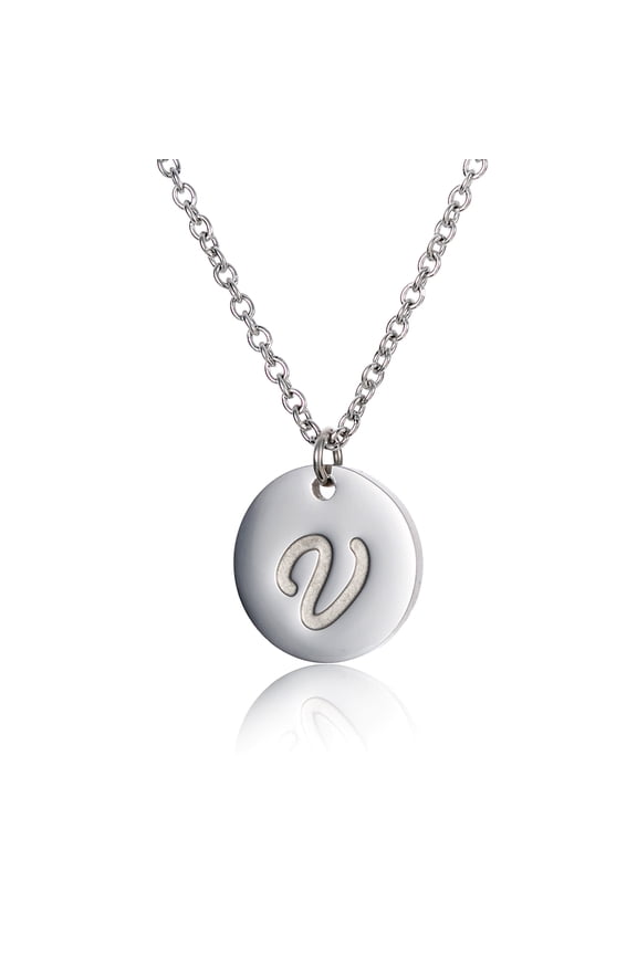 V Disc Pendant Necklace Stainless Steel Silver Necklaces Graduation Gift