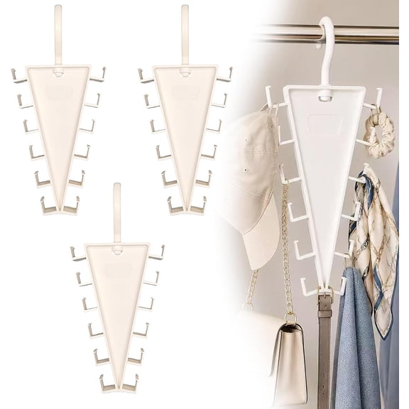 V Double-Sided Closet Organizer Hanger, 360° Rotatable V-Shaped Clothes Rack, Double-Sided Stackable 12 Hooks Hanger for Belts Hats Tank Tops