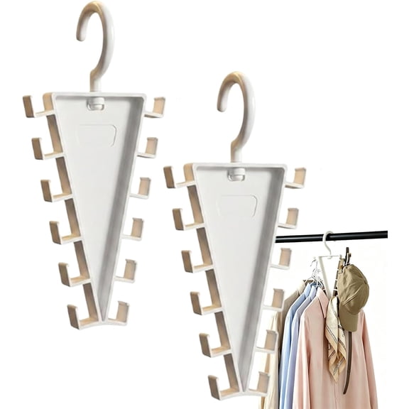 V Double-Sided Closet Organizer Hanger, Rotatable V Shape Clothes Storage Rack, Wall Mounted Stackable Hanger with 12 Hooks, Multifunctional Organizer for Tank Tops Pants Scarves