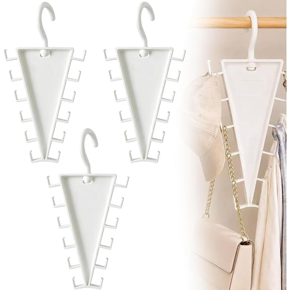 V Double-Sided Closet Organizer Hanger, Wall Mounted V Shape Storage Hanger, 12 Hooks Rotatable Stackable Rack, Multifunctional Holder for Bags Belts Daily Sundries