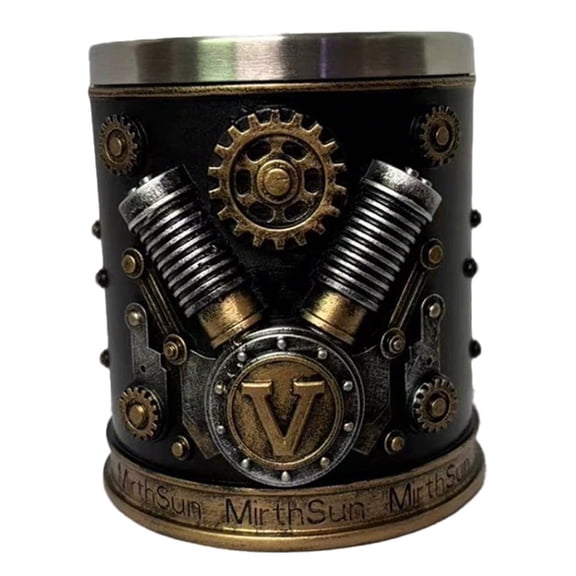 V-Engine Theme Coffee Mug,3D Steel Retro Cup,Creative Gifts Lovers for Car Mechanics