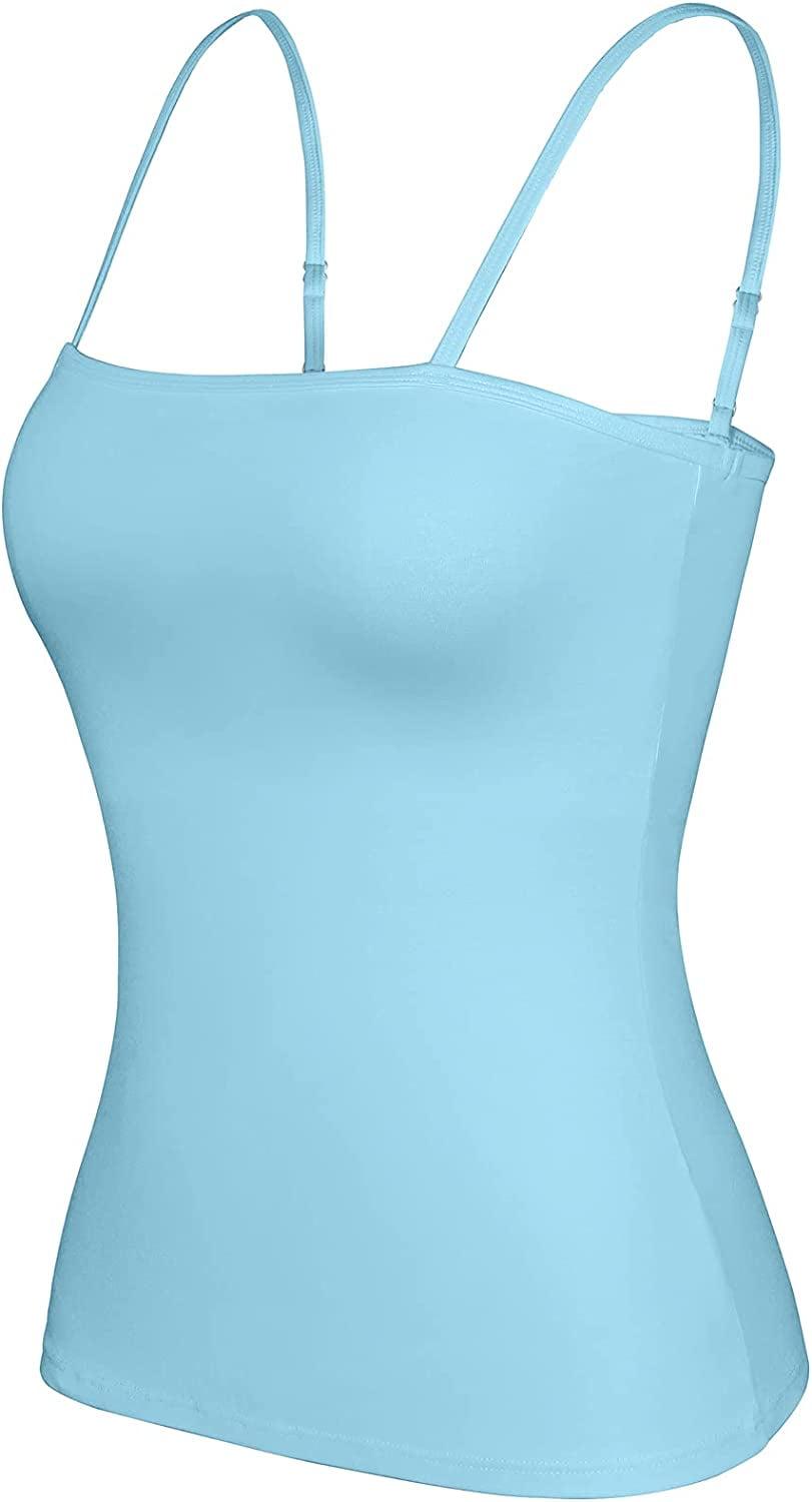V FOR CITY Cotton Shelf Bra Camisole for Women Square Neck Adjustable  Spaghetti Tank Tops Summer Short Cami 