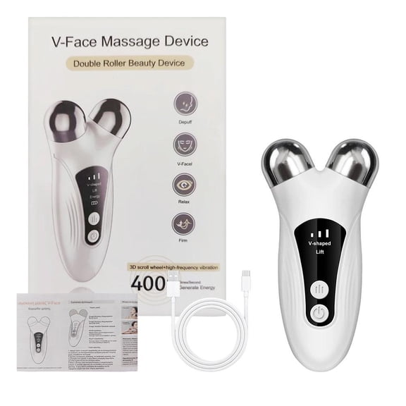 V-Face Facial Massage Device, Heated Microcurrent Face Massager with Dual 360 Rollers, 3 Intensity Levels, USB Rechargeable Skincare Tool