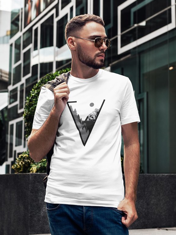 V Forest Graphic Vector Men White T-Shirt, Male Small