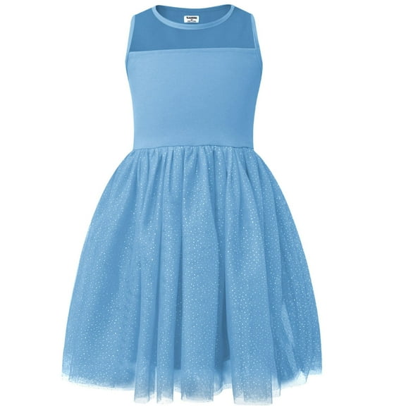 V.&GRIN Toddler Girl Dress Blue Tutu Sundress for Flower Girls Wedding Princess Dress Up Clothes 6X