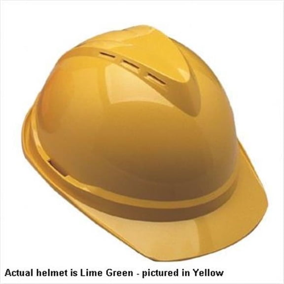 V-Gard 500 Protective Cap, 4 Point Fas-Trac, Slotted, Hi-Viz Lime Green