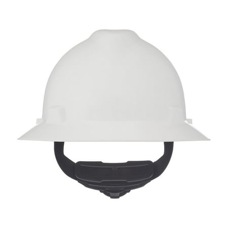 MSA 475369 V-Gard Full-Brim Hard Hat With Fas-Trac III Ratchet Suspension | Polyethylene Shell, Superior Impact Protection, Self Adjusting Crown Straps - Standard Size in White