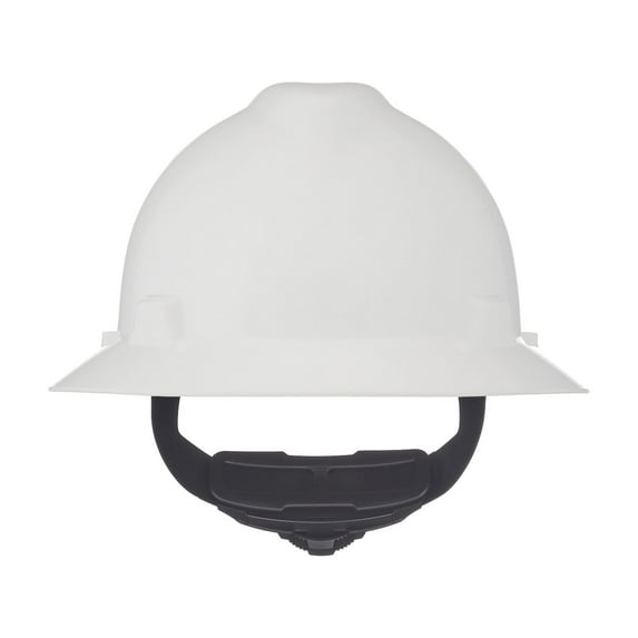 MSA 475369 V-Gard Full-Brim Hard Hat With Fas-Trac III Ratchet Suspension | Polyethylene Shell, Superior Impact Protection, Self Adjusting Crown Straps - Standard Size in White