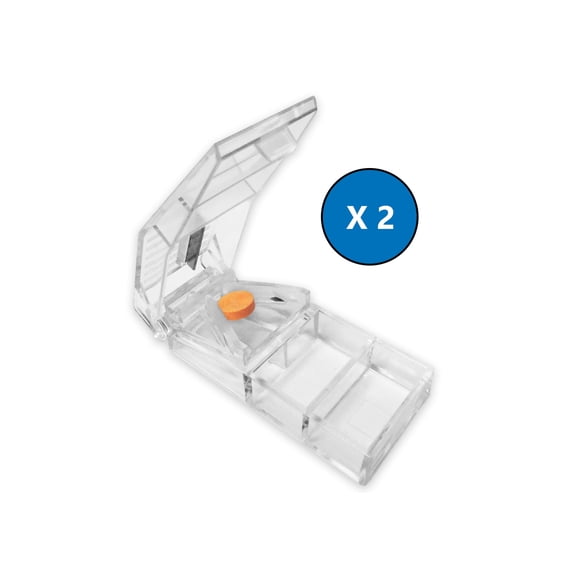 Rehabilitation Advantage V-Grip Pill Splitter Tablet Cutter, 2-Pack Compact 3.25" x 1.25" x 1" Design with Durable Stainless-Steel Blade for Easy & Precise Pill Cutting