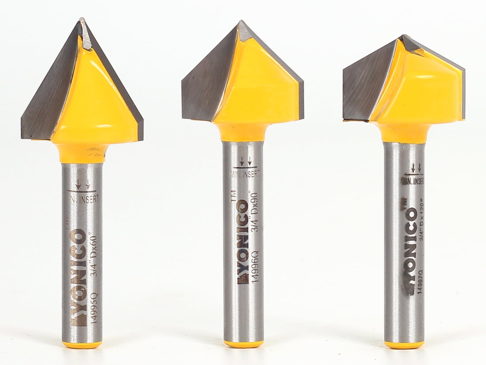 V Groove Router Bit Large 3 Bit Set - 1/4