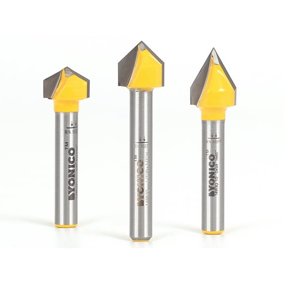 V Groove Router Bit Small 3 Bit Set - 1/4" Shank - Yonico 14390q