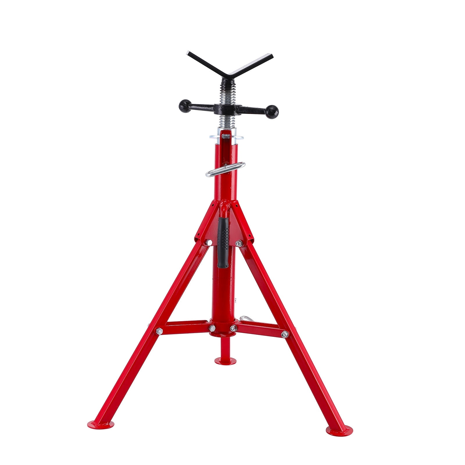 V Head Pipe Jack Stand, 1/8 in-12 in Capacity,Adjustable Height 28 in -52 in, Heavy Duty Pipe Stand Carbon Steel, 2500Lbs Load, Folding Legs for Welding, Threading, Hole Cutting