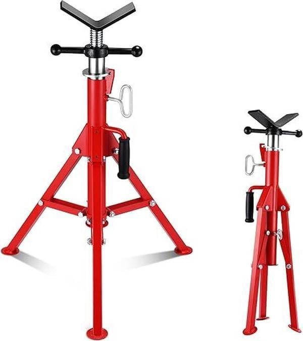 V-Head Pipe Jack Stand with 2500 Lbs Heavy-Duty Steel, Folding Legs, 28-52 Inch Adjustable Height, for Welding, Automotive and Construction Projects Stabilize Safety