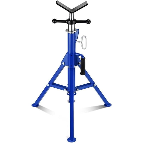 V-Head Pipe Jack Stand, 2500LB Load Capacity with Folding Legs, 28"-52" Adjustable Height ,for Welding, Pipe Threading, Blue