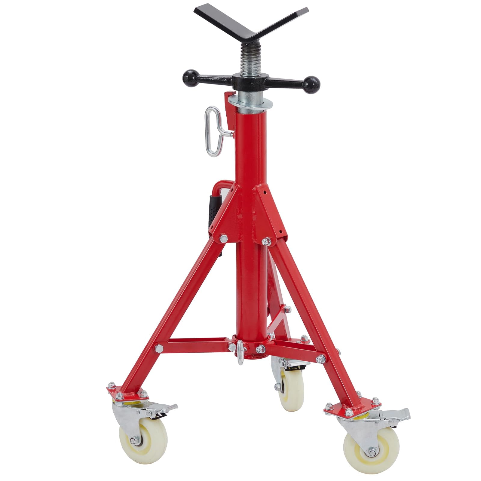V-Head Pipe Jack Stand with Casters, 28-52 Inch Adjustable Height,1/8"-12" Capacity, 2500 lb Load Capacity,Heavy Duty Carbon Steel Body, Steel Jack Stands with Portable Folding Legs