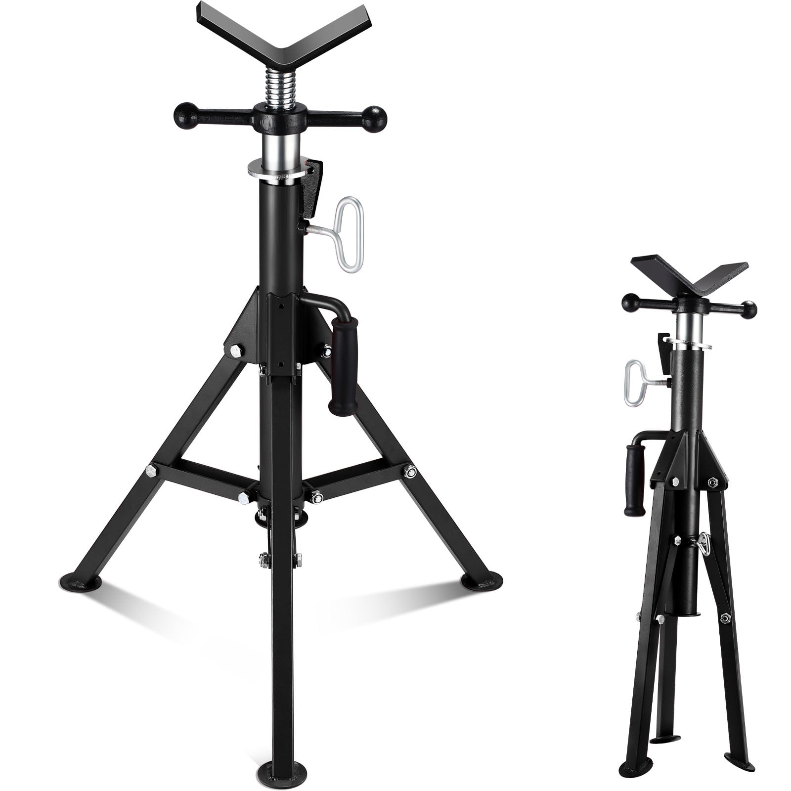 V Head Pipe Jack Stand, Heavy Duty Pipe Stand, 2500LB Jack Stands With Portable Folding Legs 28-52 Inch Height Adjustable 1/8"-12" Capacity,Yellow,Maual Included