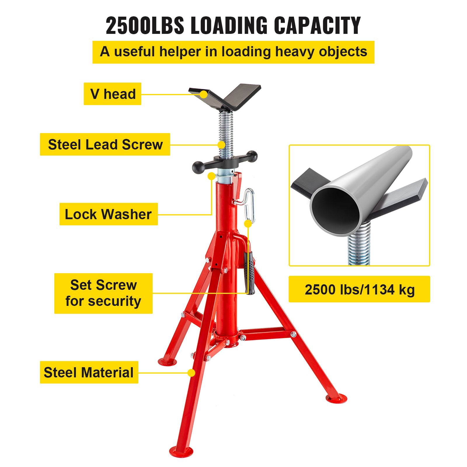 V Head Pipe Stand Adjustable Height 28-52",Pipe Jack Stands 2500 LB. Capacity,Folding Portable Pipe Stands 1/2 to 12"Pipe Supporting,Steel Jack Stands