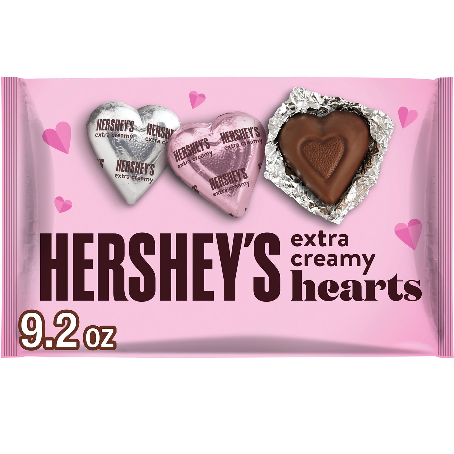 HERSHEY'S Extra Creamy Milk Chocolate Hearts, Valentine's Candy Bag, 9.2 oz