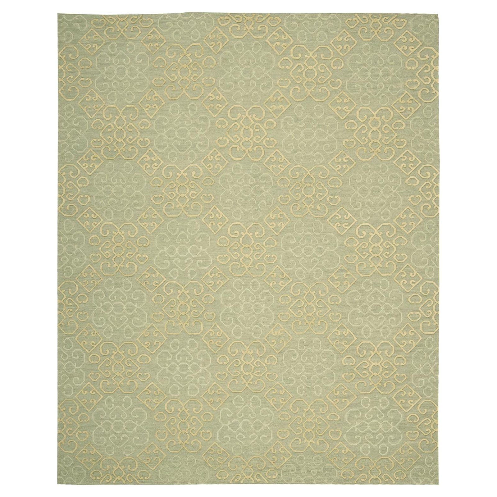 Handmade Light Green Wool Rectangular Trellis Rug 9'9" x 13'9"