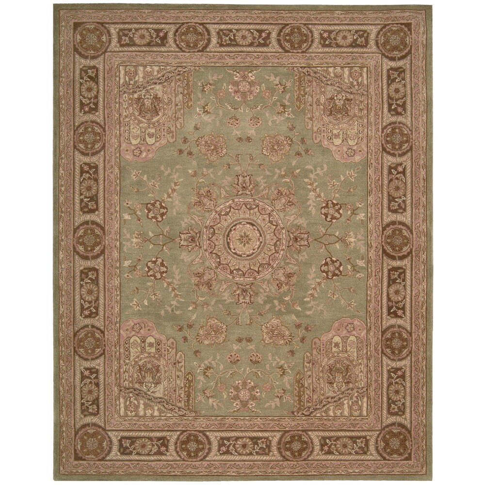 Elegant Heritage Hand-Tufted Rectangular Green Wool Rug