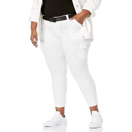 V.I.P. JEANS Cargo Pants for Teen Girls Juniors Sizes Camo or Solids, Slim Party White, 20 Plus