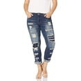 thumbnail image 1 of V.I.P.JEANS Women's Size Juniors Ripped Distressed Repaired Skinny Jeans, Dark Wash, 14 Plus, 1 of 2
