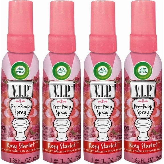 V.I.P. Pre-Poop Toilet Spray | Rosy Starlet Scent | Contains Essential Oils | Travel Size Air Freshener | Up to 100 uses - 1.85 Ounce (Pack of 4)