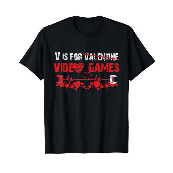 V IS FOR VIDEO GAMES Valentines Day Video Gamer Boy Men T-Shirt