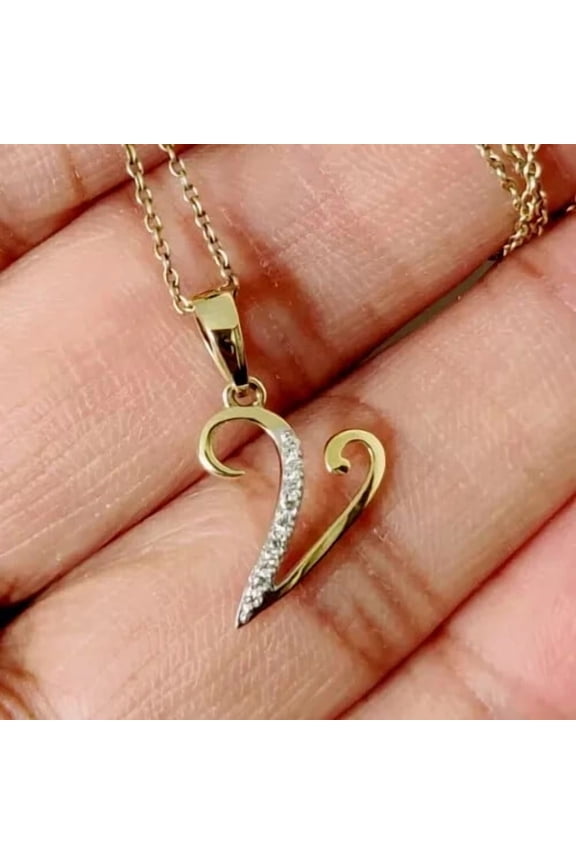 "V" Initial Pendant Necklace 14K Gold Plated Dainty Letter V Necklace for Women