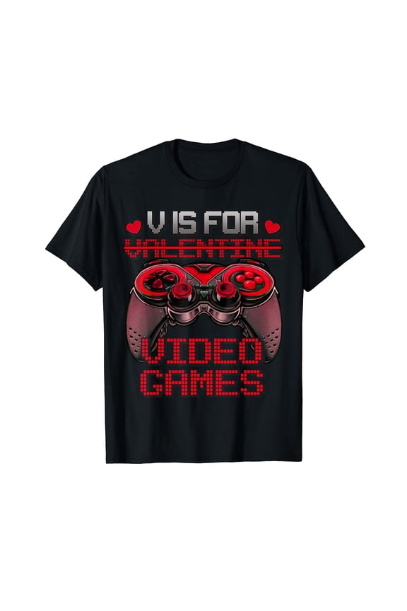 V Is For Video Games Controller Valentines Day Boys Mens T-Shirt
