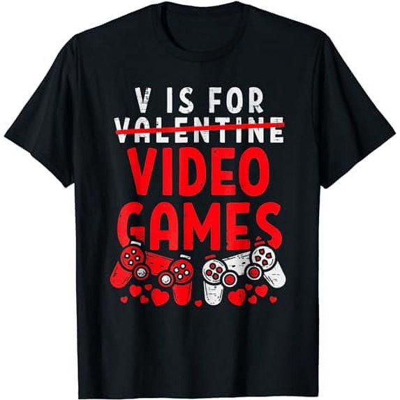 V Is For Video Games Valentine Gamer Valentines Day Men Boy T-Shirt