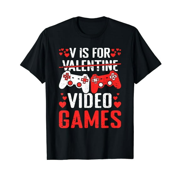 V Is For Video Games Valentines Day Funny Valentine Gaming T-Shirt