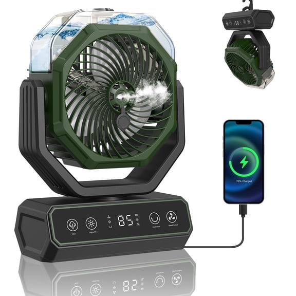 V JULES.V Misting Fan Portable &40000mAh Power Bank - 360mL Tank, 18H Cooling, 2 Mist Modes, 8H Timer, RGB Lights, Hanging Hook for Camping, Beach, Patios, Outdoors C108