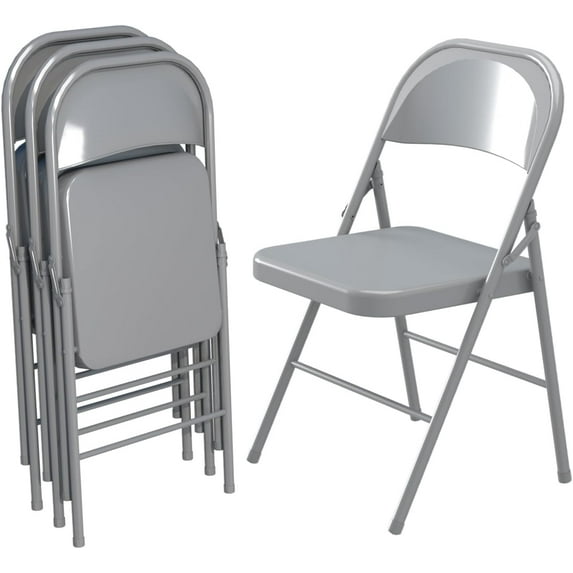 V&LX 4-Pack Double Hinged Chair 30" Metal Folding Steel Chairs Foldable Chair 4 Pack for Wedding Office Meeting Party Patio Outdoor Events, Set of 4,Grey