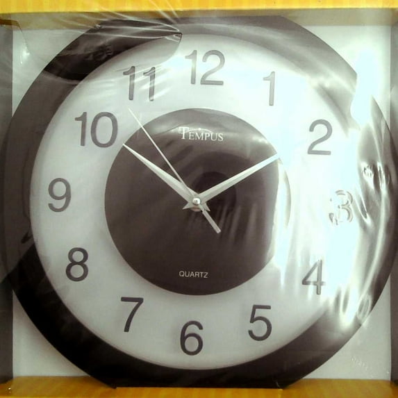 V-Light VLUTC1236728B 12 in. Tempus Clock Decorative Plastic Wall Clock, Black