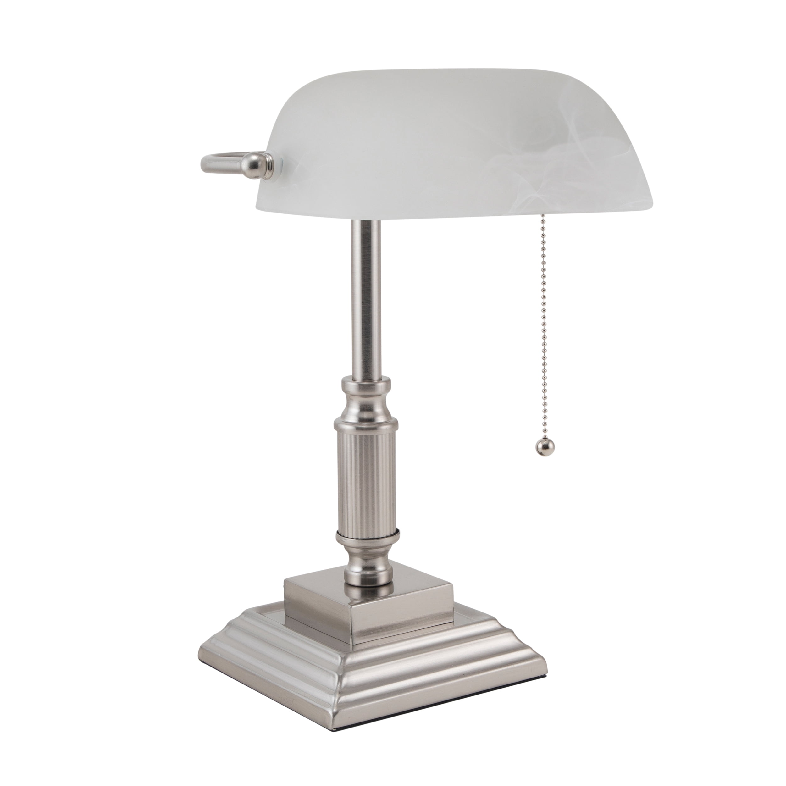 V-Light 14.8 inch Brushed Nickel LED Bankers Lamp with Frosted Shade
