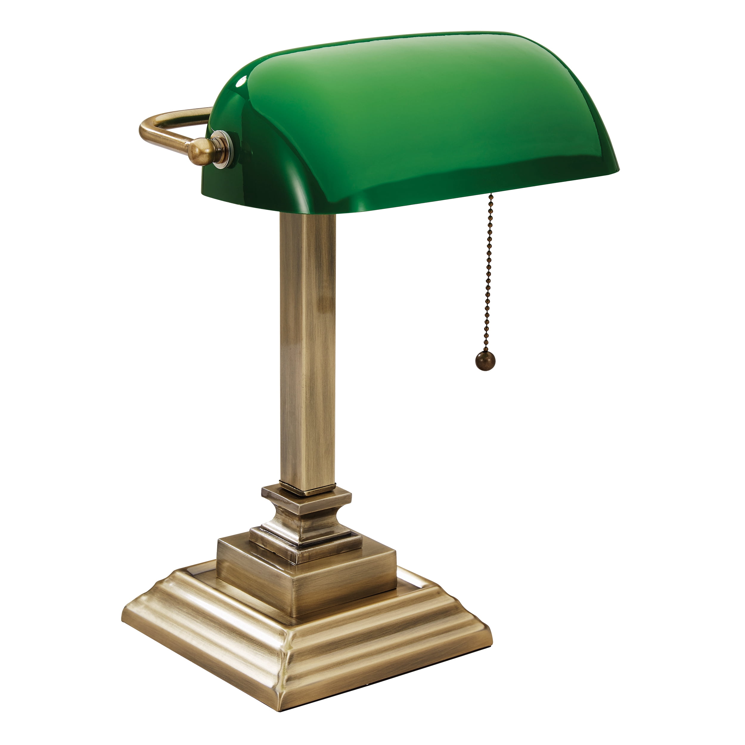 V-Light 15 inch Brass LED Banker's Lamp with Green Shade and USB Charging Port