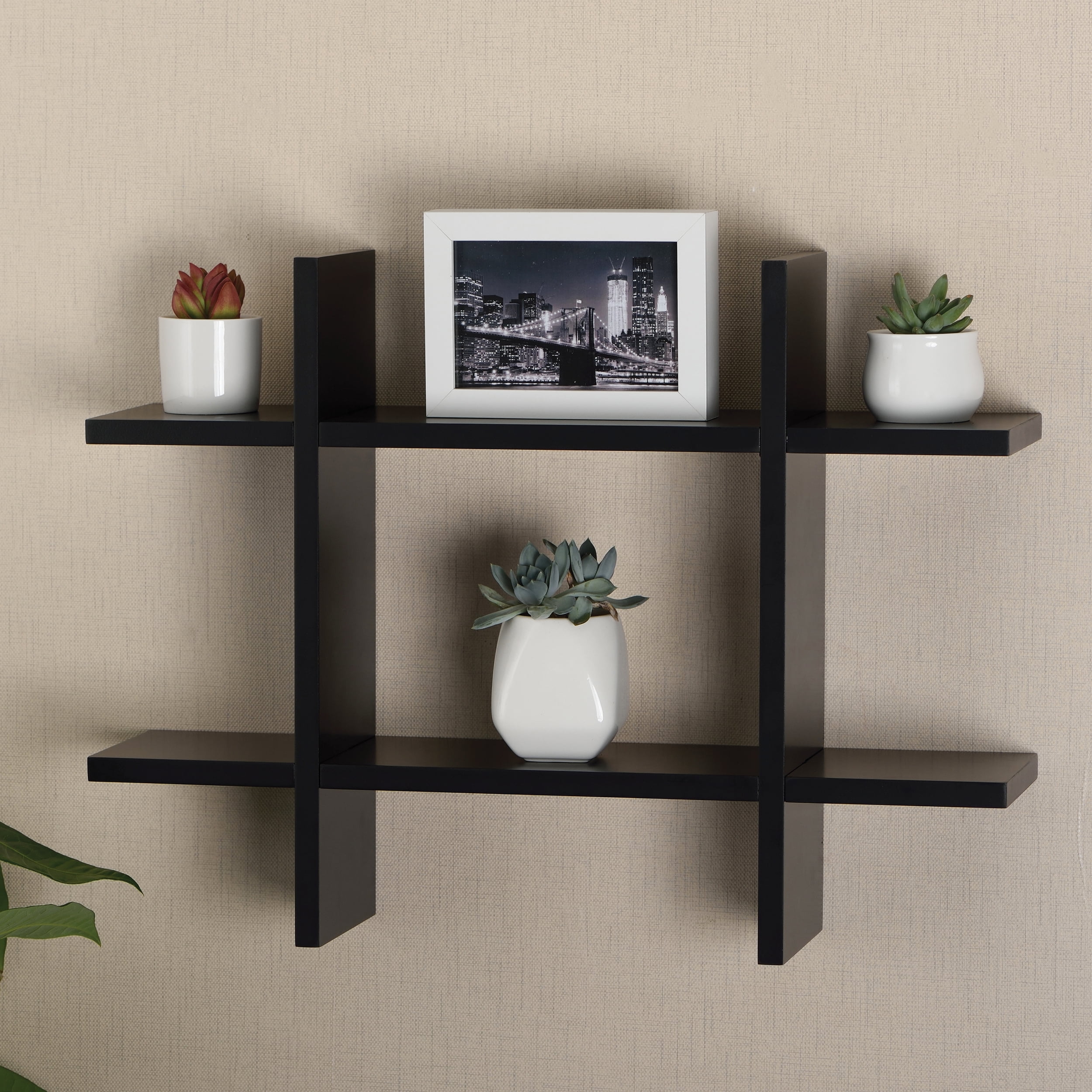 V-Light Black Cross-Style Wall Shelf
