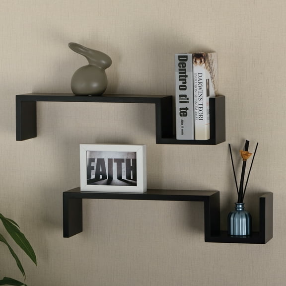 V-Light Black S-Shaped Wall Shelf