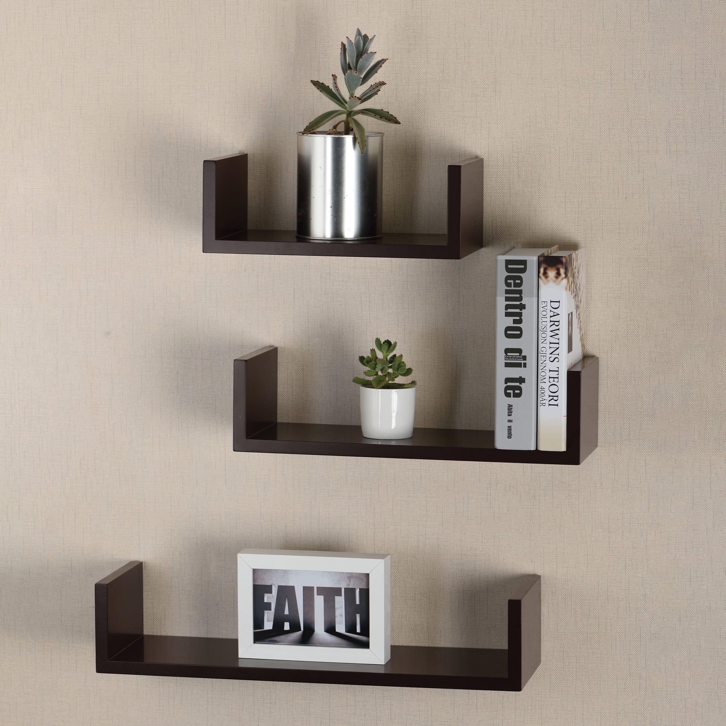 V-Light Espresso U-Shaped Wall Shelf, 3 pack