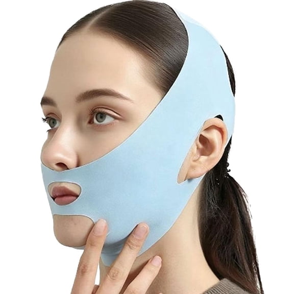 V Line Mask Double chin reducer Strap Eliminator Remover Prevent Sagging Shaped Face Belt slimming for Sleeping Women Jaw Exerciser - Blue