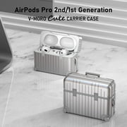 V-MORO Airpods Pro 2nd/1st Generation Case Cover (2022/2019) with Keychain, Cute Suitcase Earphone Protective Case for Apple Airpods Pro 2 Men Women-Silver